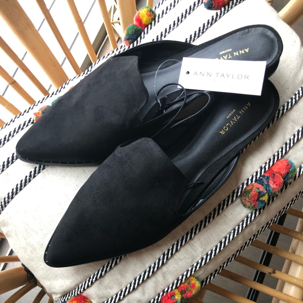 NWT Suede Black Slides with Metal Stud Details